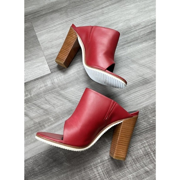 tibi Red Leather Mules Heels Size 37.5 Brazil 7 Slip-On Shoes - Picture 2 of 8